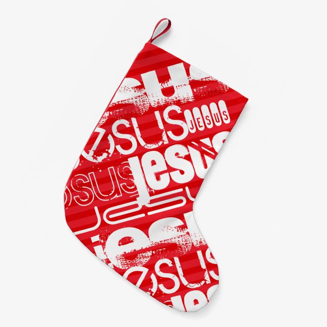 Petite Chaussette De Noël Jésus ; Grandes rayures rouges écarlates (Devant (Accrochage))