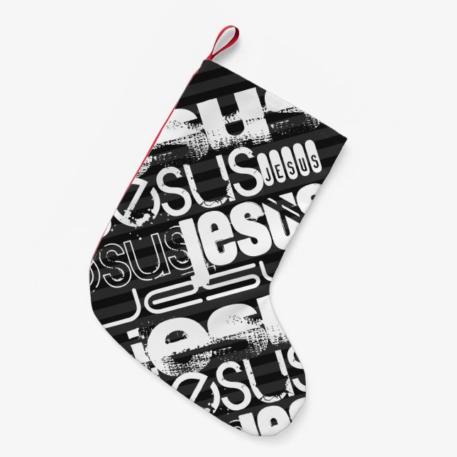 Petite Chaussette De Noël Jésus ; Gris Noir & Foncé (Devant (Accrochage))