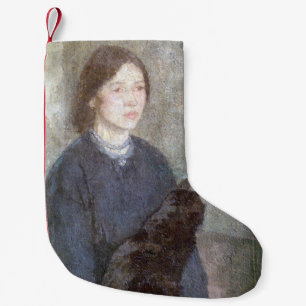 Petite Chaussette De Noël Jeune femme tenant un chat noir (par Gwen John)