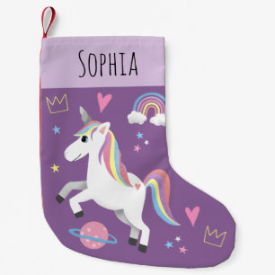 Petite Chaussette De Noël Jeunes filles mauves Unicorn Arc en ciel et nom Ki