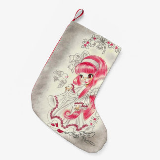 Petite Chaussette De Noël Joli ange de Noël avec des cheveux roux et du houx