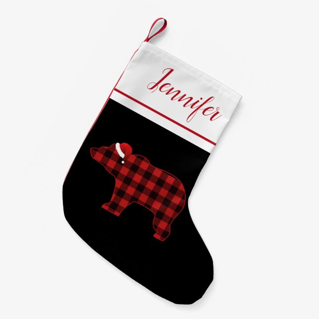Petite Chaussette De Noël Joli Bear Silhouette Buffalo Plaid (Devant (Accrochage))