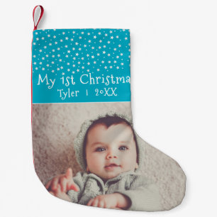 Petite Chaussette De Noël Joli bébé 1ère Noël Étoiles bleues Photo