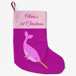 Petite Chaussette De Noël Joli bébé rose fille Narwhal 1er Noël personnalisé