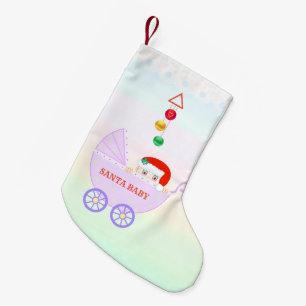 Petite Chaussette De Noël Joli bébé Santa sur des couleurs pastel