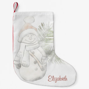 Petite Chaussette De Noël Joli Bonhomme de Neige Avec Chapeau de Père Noël