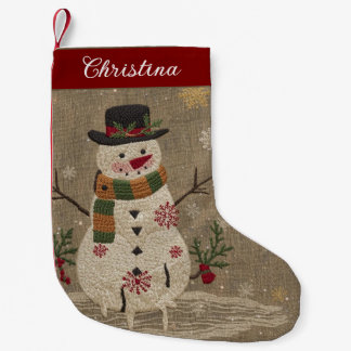 Petite Chaussette De Noël Joli bonhomme de neige de Noël vintage