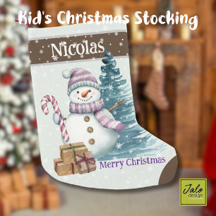 Petite Chaussette De Noël Joli bonhomme de neige violet avec des présentateu