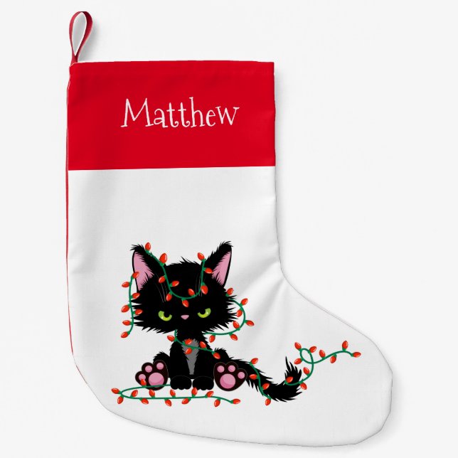 Petite Chaussette De Noël Joli chat de Noël en colère et grincheux (Devant)