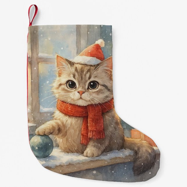 Petite Chaussette De Noël Joli chat de Noël fantaisiste (Devant)