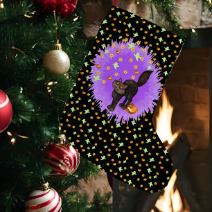 Petite Chaussette De Noël Joli Chat Noir Halloween Étoiles Fantômes Citrouil
