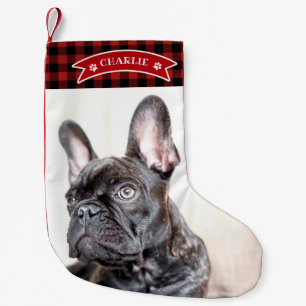 Petite Chaussette De Noël Joli chien photo personnalisée festive carreaux ro