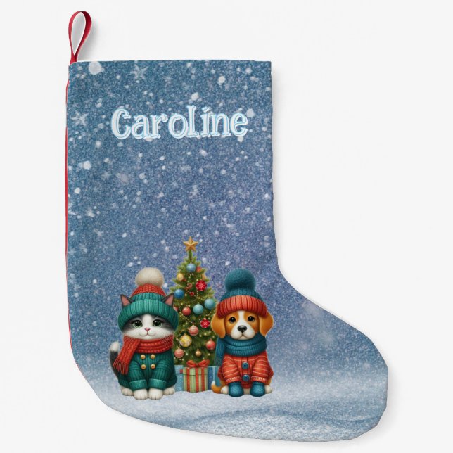 Petite Chaussette De Noël Joli chiot de Noël & chaton (Devant)