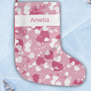 Petite Chaussette De Noël Joli cœur d'amour rose personnalisé