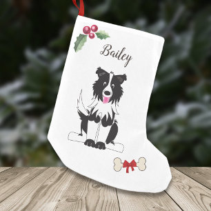 Petite Chaussette De Noël Joli Collie Bordure Monogramme de chien