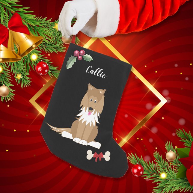 Petite Chaussette De Noël Joli Collie Chien Monogramme Noir (Créateur téléchargé)