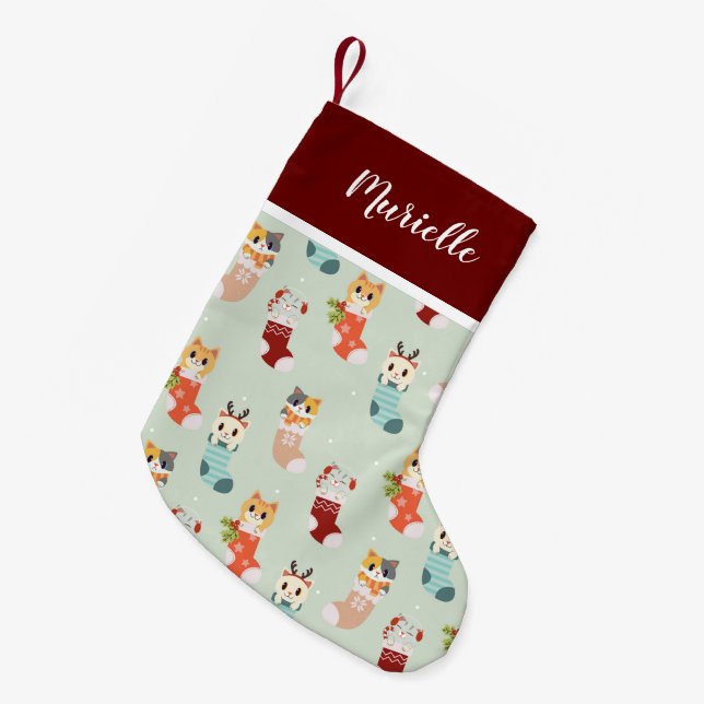 Petite Chaussette De Noël Joli Kitties Nom personnalisé de l'animal (Devant (Accrochage))