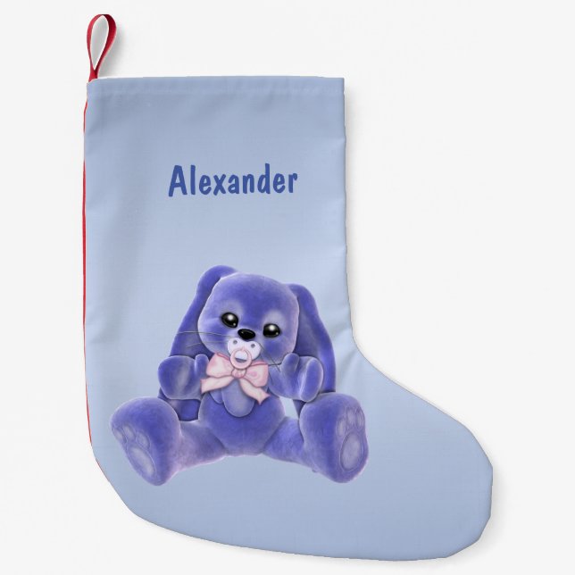 Petite Chaussette De Noël Joli Lapin Bleu Bunny (Devant)