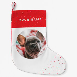 Petite Chaussette De Noël Joli Minimaliste Rouge Nom et photo personnalisés