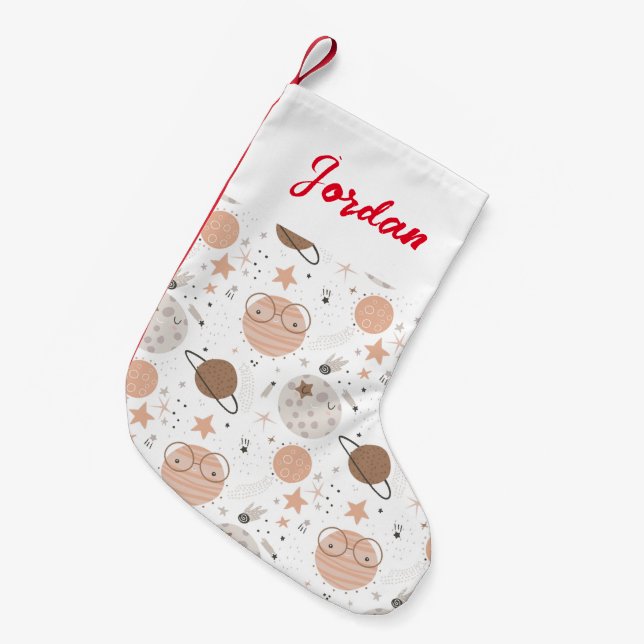 Petite Chaussette De Noël Joli Motif Doodle Planet (Devant (Accrochage))