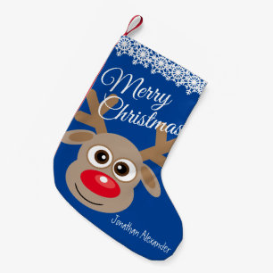 Petite Chaussette De Noël Joli Noël Cartoon Reindeer Bleu Nom