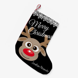 Petite Chaussette De Noël Joli Noël Cartoon Reindeer Nom noir