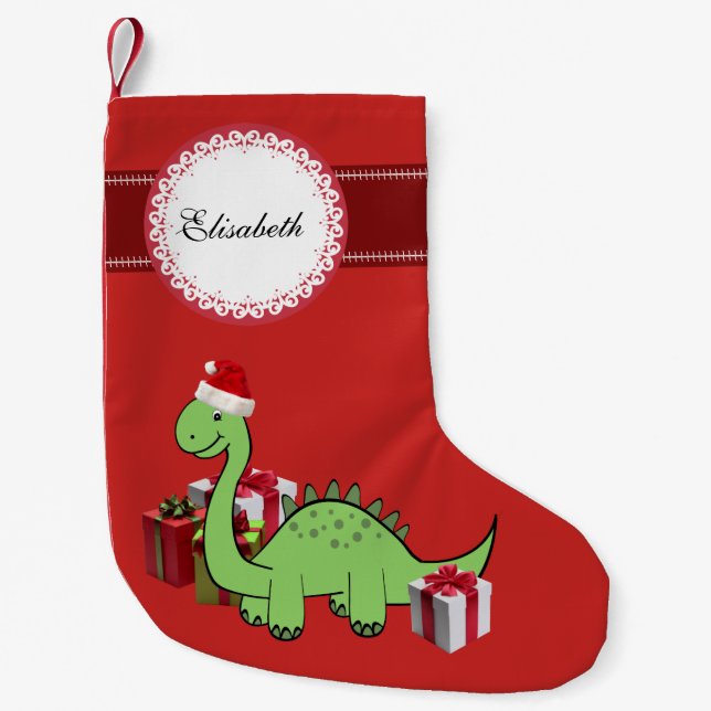Petite Chaussette De Noël Joli Noël Père Noël dinosaure personnalisé (Devant)