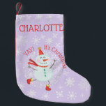 Petite Chaussette De Noël Joli Noël Snowman Snowflakes Personnalisé<br><div class="desc">Cette réserve de Noël personnalisée présente un design de bonhomme de neige et de flocons de neige mignon. Personnalisez-le avec un nom.</div>