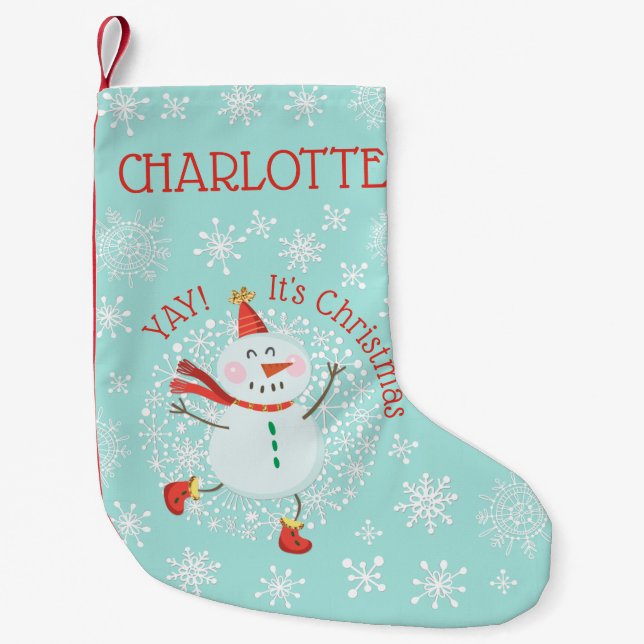 Petite Chaussette De Noël Joli Noël Snowman Snowflakes Personnalisé (Devant)