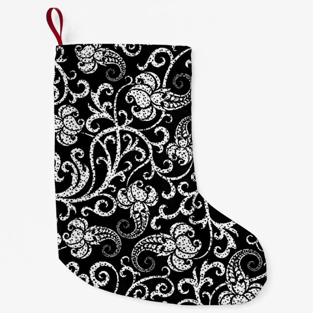 Petite Chaussette De Noël Joli noir dalmate fleurs design arrière - plan (Devant)