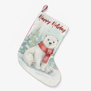 Petite Chaussette De Noël Joli ours polaire en aquarelle Hiver