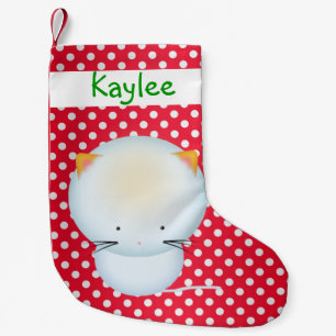 Petite Chaussette De Noël Joli petit chaton blanc sur un bas de Noël à pois