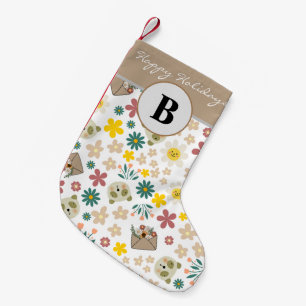 Petite Chaussette De Noël Joli petit-fils à monogrammaire filaire floral