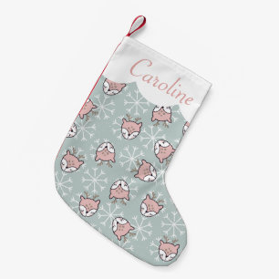 Petite Chaussette De Noël Joli Pink Reindeen Snowflake Enfants Vacances