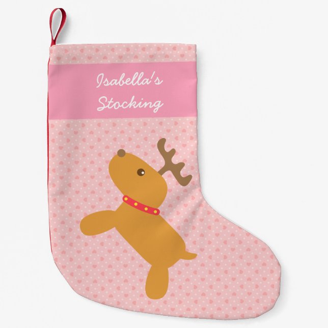 Petite Chaussette De Noël Joli Renard De Noël Rose Pour Les Filles (Devant)