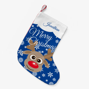 Petite Chaussette De Noël Joli renne de Noël bleu blanc Nom du script