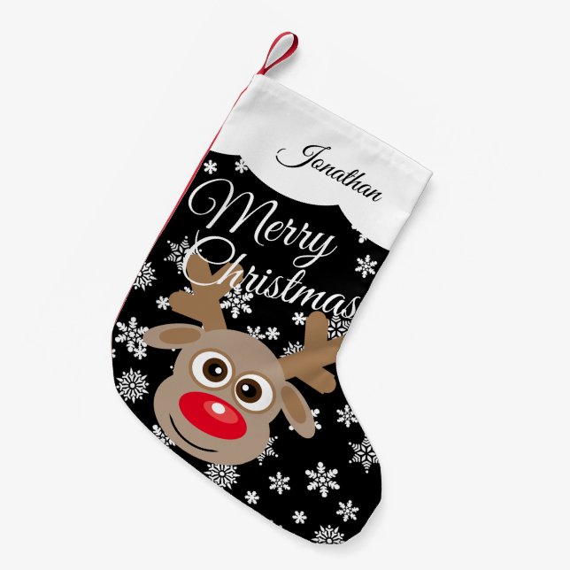 Petite Chaussette De Noël Joli renne de Noël noir blanc Nom du script (Devant (Accrochage))