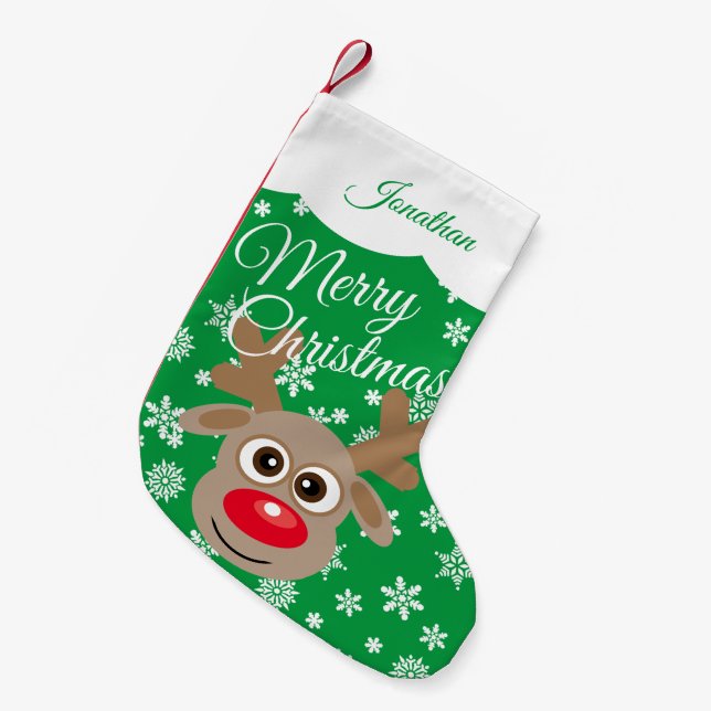 Petite Chaussette De Noël Joli renne de Noël vert blanc Nom du script (Devant (Accrochage))