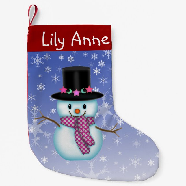 Petite Chaussette De Noël Joli Snowman Noël Stocking Personnalisé (Devant)