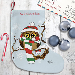 Petite Chaussette De Noël Jolie chouette d'hiver Bleu Flocons de neige Vacan