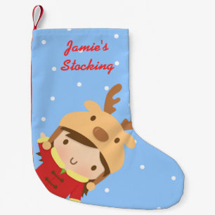 Petite Chaussette De Noël Jolie Fille aux Rennes Noël Pour Enfants