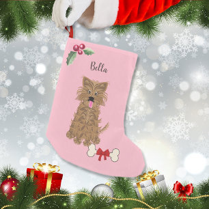 Petite Chaussette De Noël Jolie fille Yorkie Chien Rose Monogramme