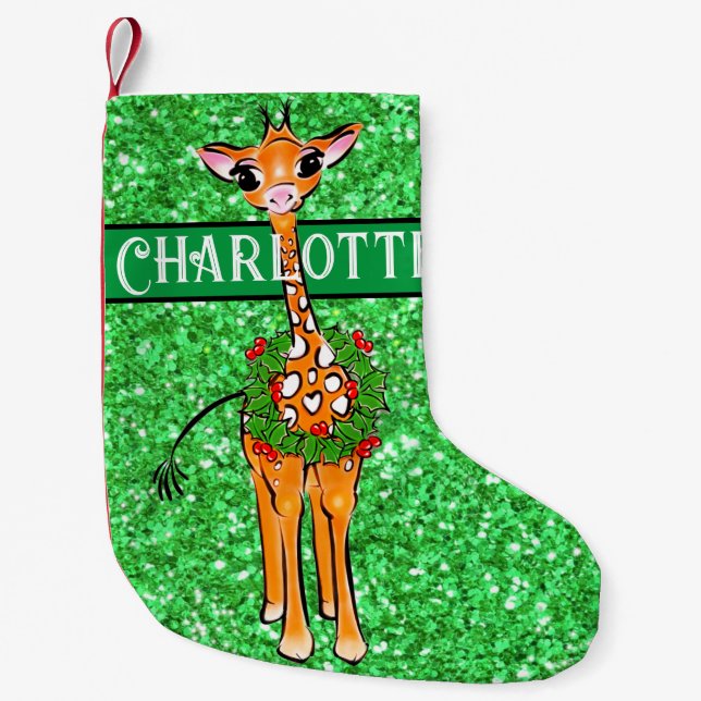 Petite Chaussette De Noël Jolie Giraffe de Fêtes, Wreath Holly (Devant)