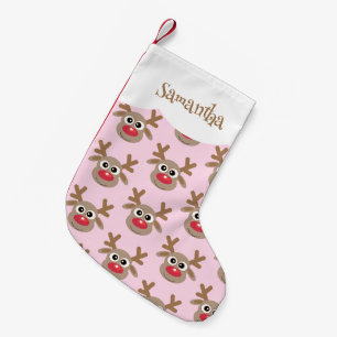 Petite Chaussette De Noël Jolie Motif de rennes de dessin rose fille