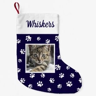 Petite Chaussette De Noël Jolie Photo de Chat Personnalisée Nom Pattes Blanc