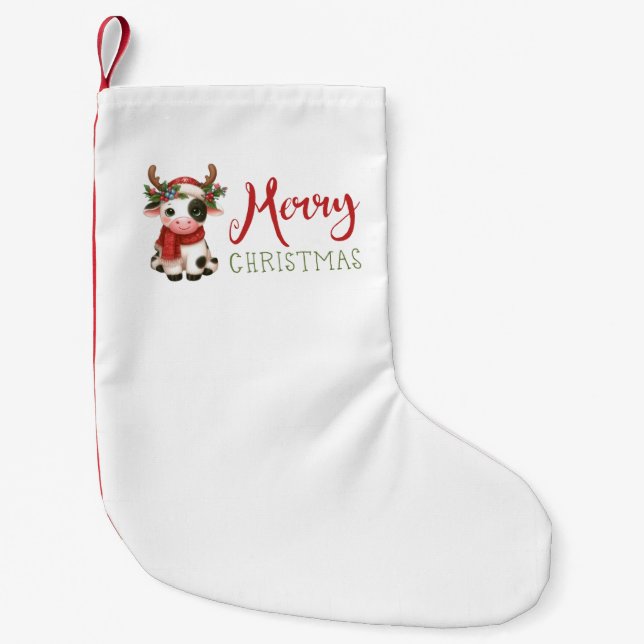 Petite Chaussette De Noël Jolie vache de Noël mignonne (Devant)
