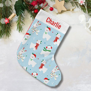 Petite Chaussette De Noël Jolies lamas de Noël sur bleu clair