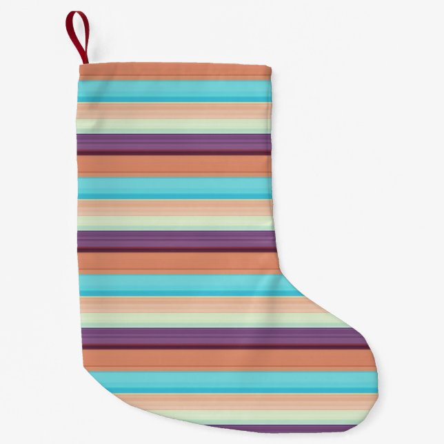Petite Chaussette De Noël Jolies rayures bleues marron  (Devant)