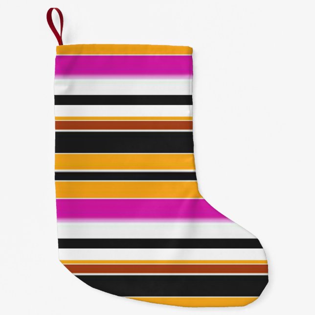 Petite Chaussette De Noël Jolies rayures noires orange (Devant)