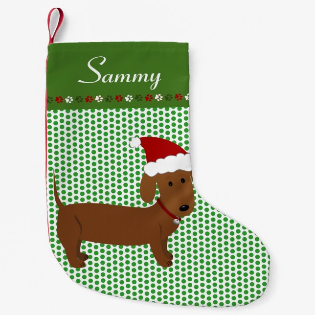 Petite Chaussette De Noël Jolly Père Noël Red Dachshund Personnalisé (Devant)